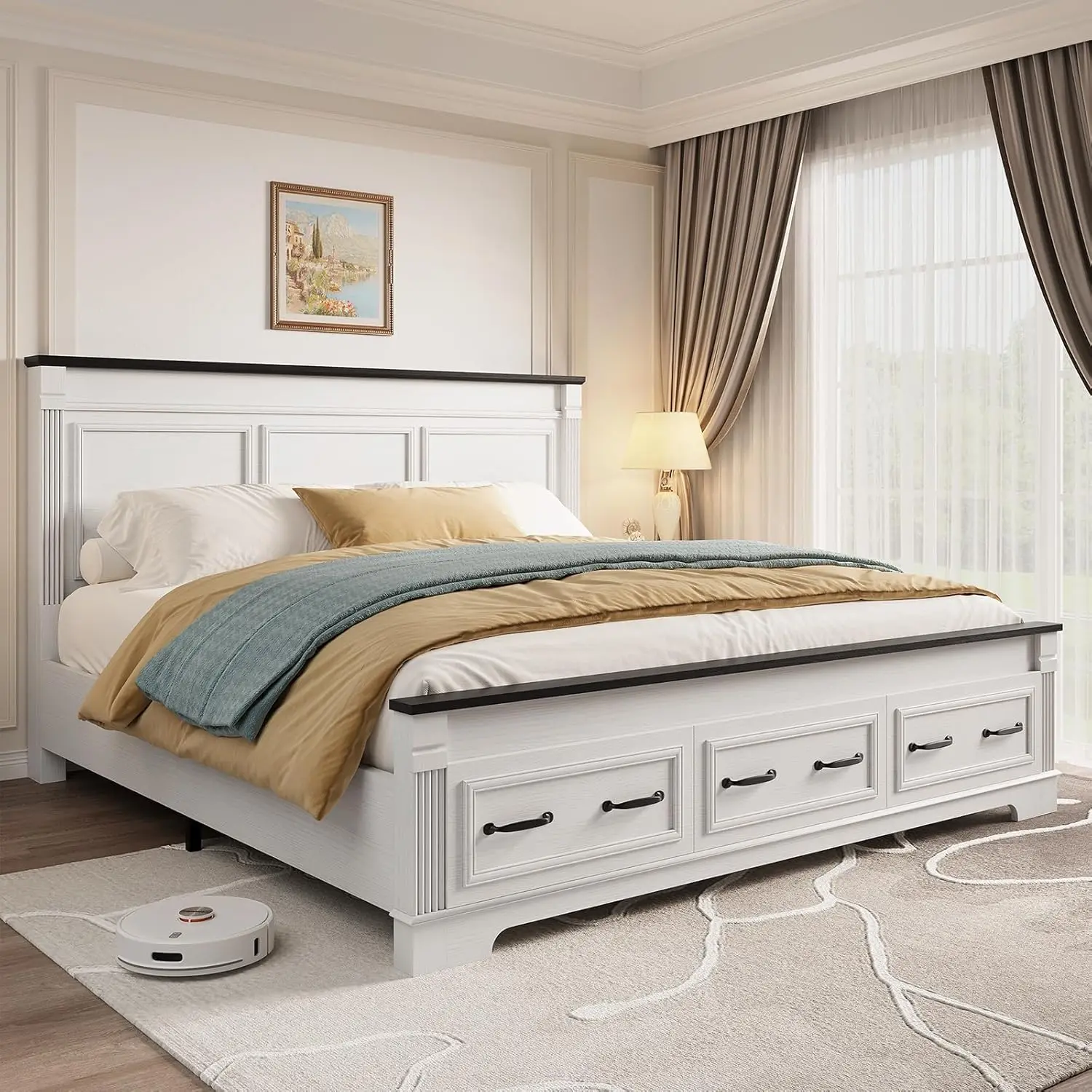 King Size Bed Frame With Storage Drawers - Каркас кровати в стиле фермерского дома,