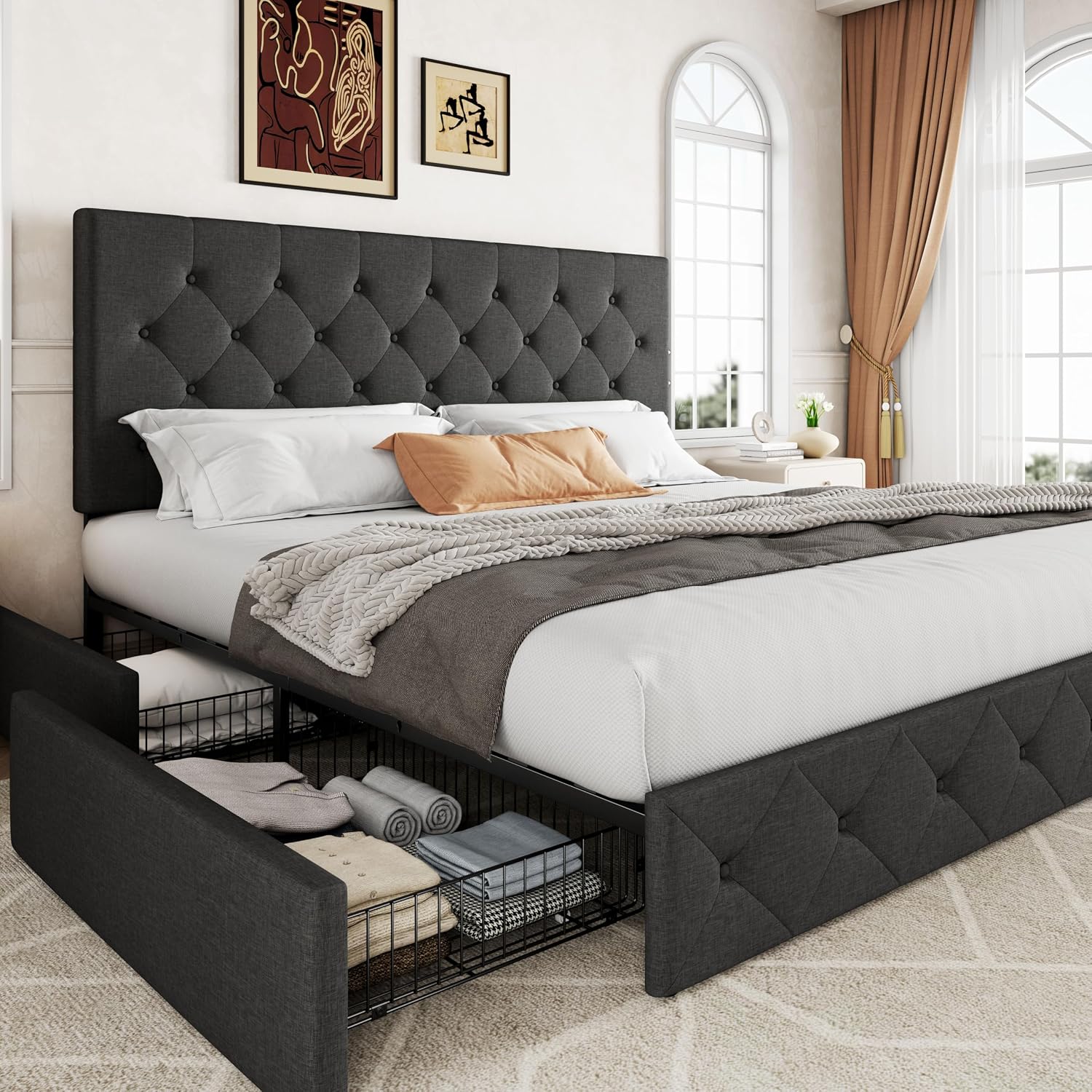 King Size Bed Frame With Storage Drawers - Кровать-платформа размера 