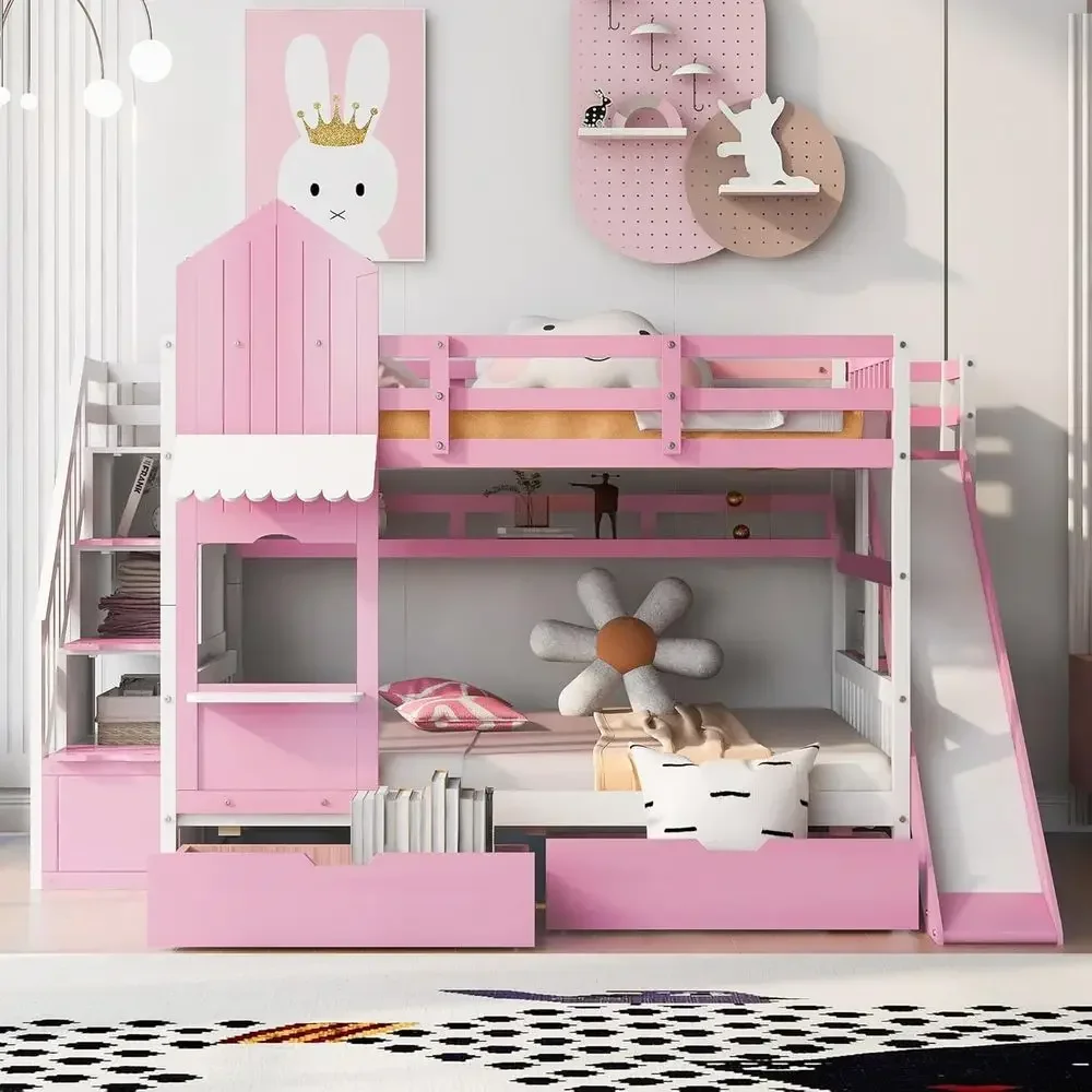 Bunk Bed With Stairs And Slide - Двухъярусная кровать для детей с лестницей,