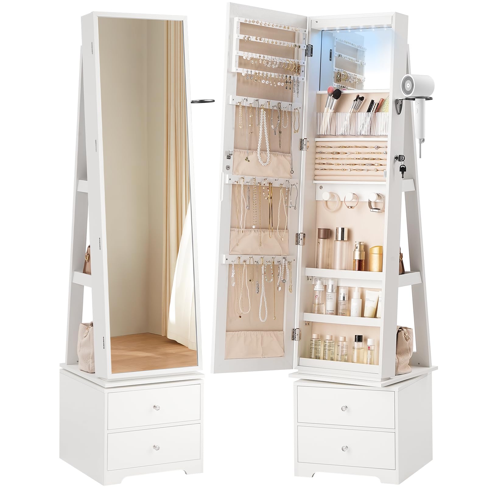 Full Length Mirror Jewelry Armoire - 360 ° Вращающийся ювелирный шкаф с