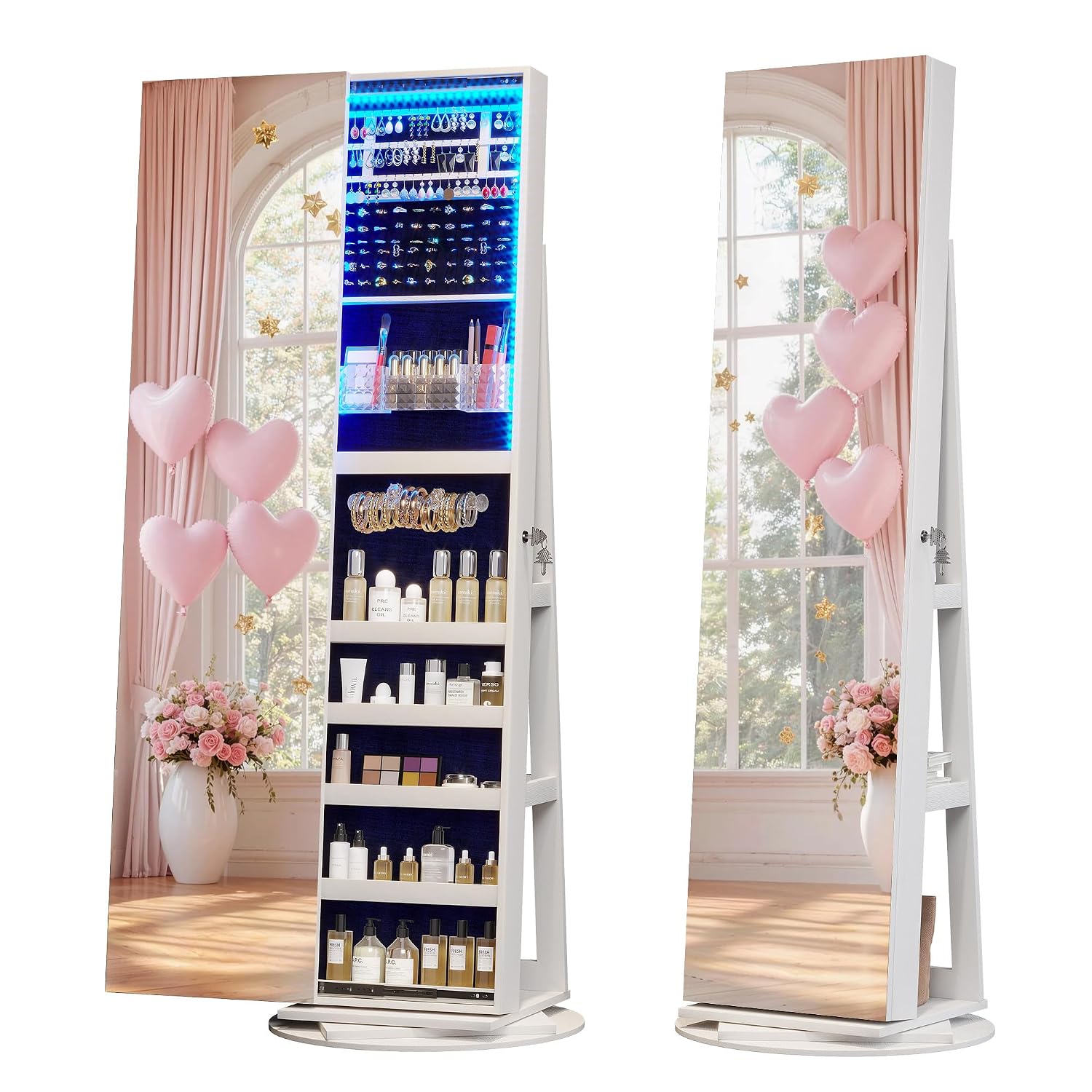 Full Length Mirror Jewelry Armoire - 360 ° Вращающийся ювелирный шкаф с