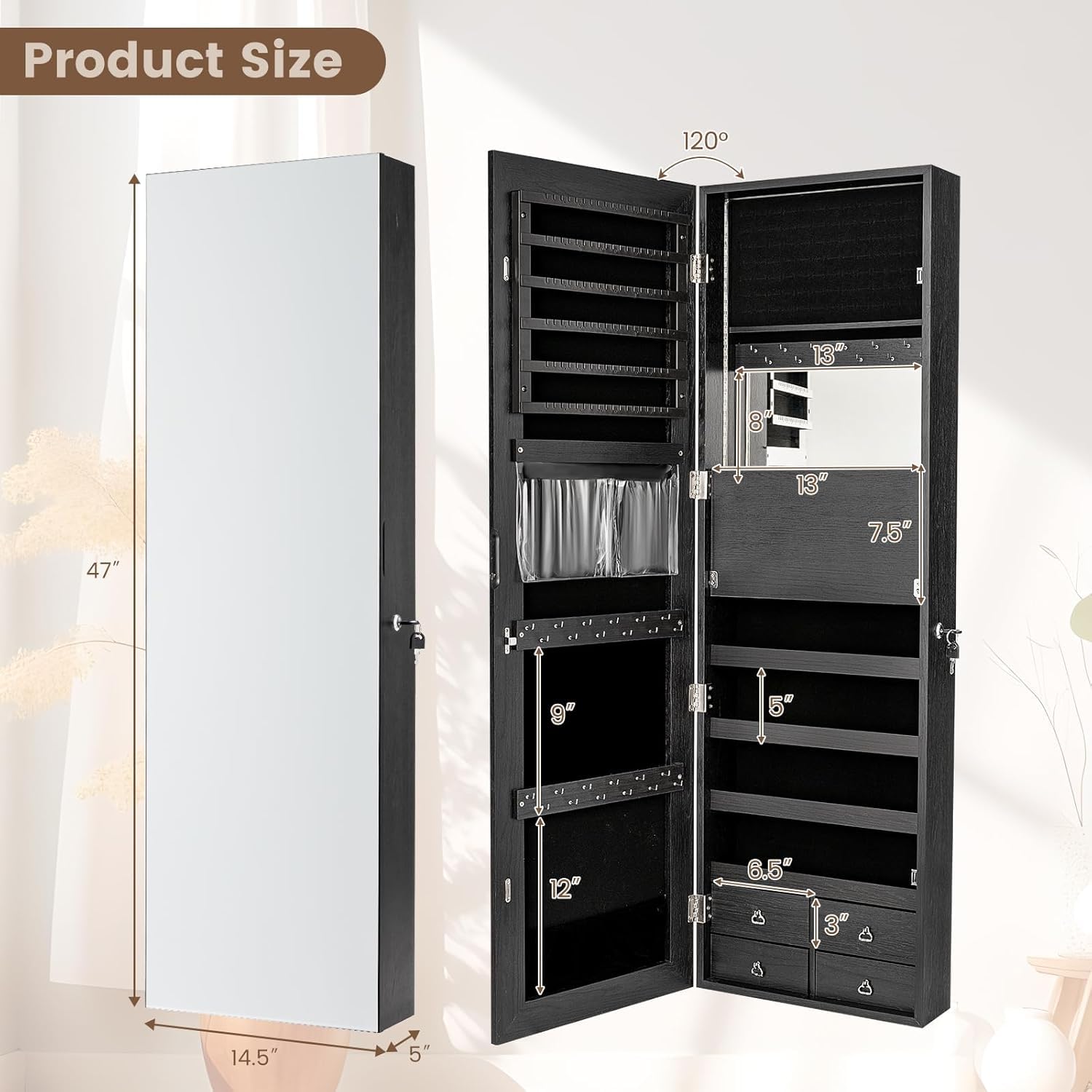 47-дюймовый светодиодный шкаф  – обзор и цена Full Length Mirror Jewelry Armoire